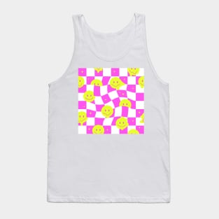 Checkered smiley pink Tank Top